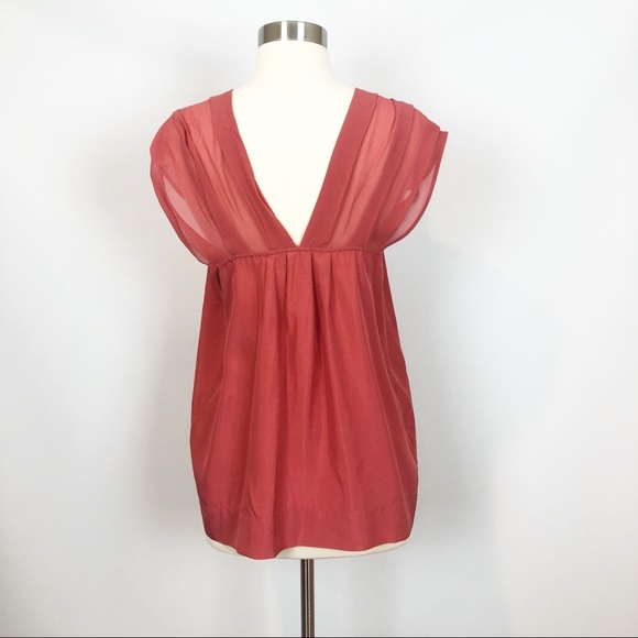 BCBG MaxAzria Coral Silk Embroidered Top Small - Picture 3 of 8